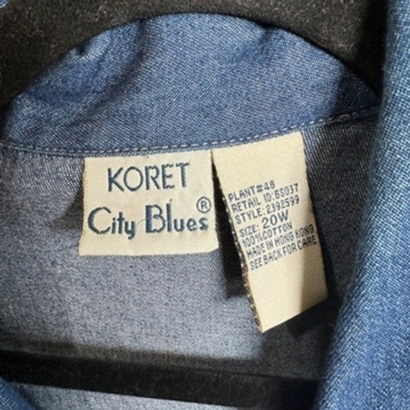 Koret City Blues Denim Button Down Shirt Floral Heart Print Womens 20W - Picture 2 of 8